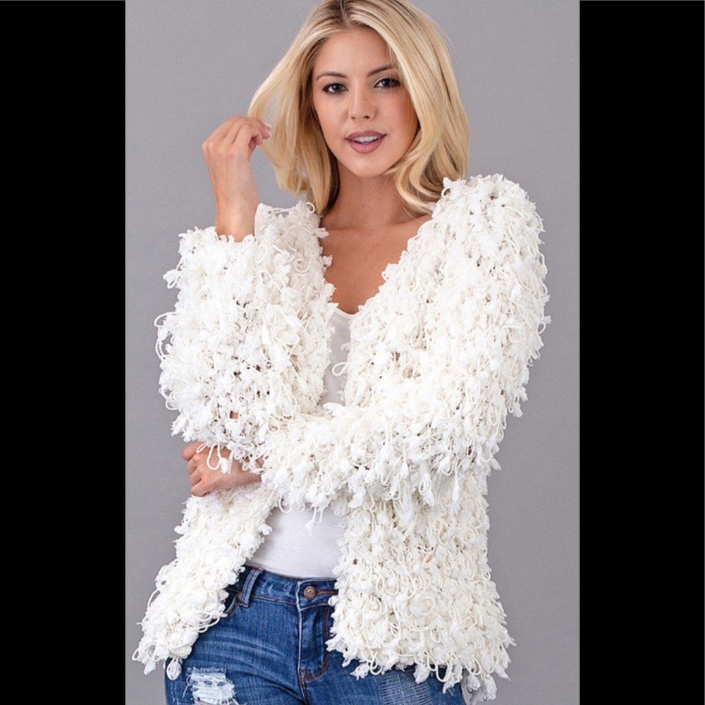 Elysa | Off-White Shag Sweater Jacket - Picture 3 of 5